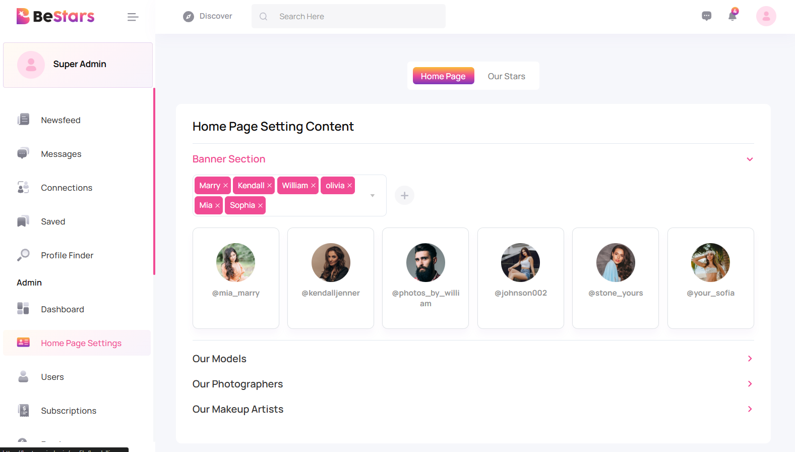 Homepage Banner Settings